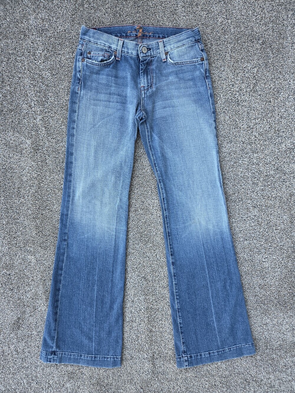 7 For All Mankind Dojo Jeans Size 27 Vintage Y2K Low Rise Wide Leg Made In USA